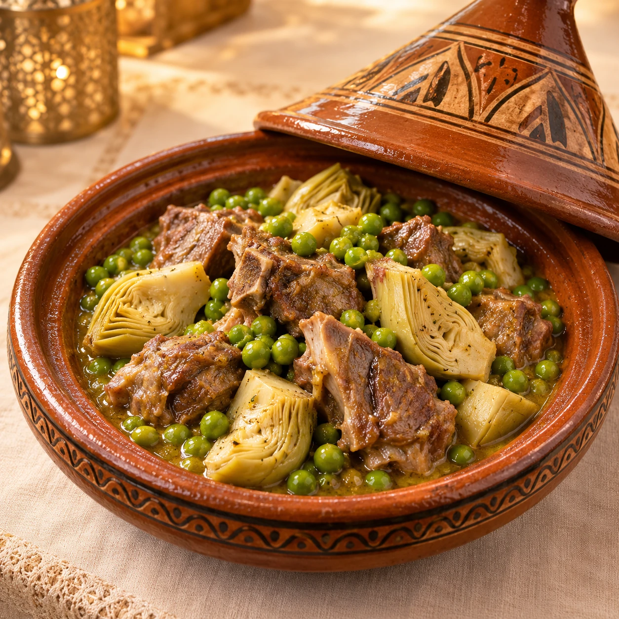 AGNEAU FONDS D'ARTICHAUTS ET PETITS POIS